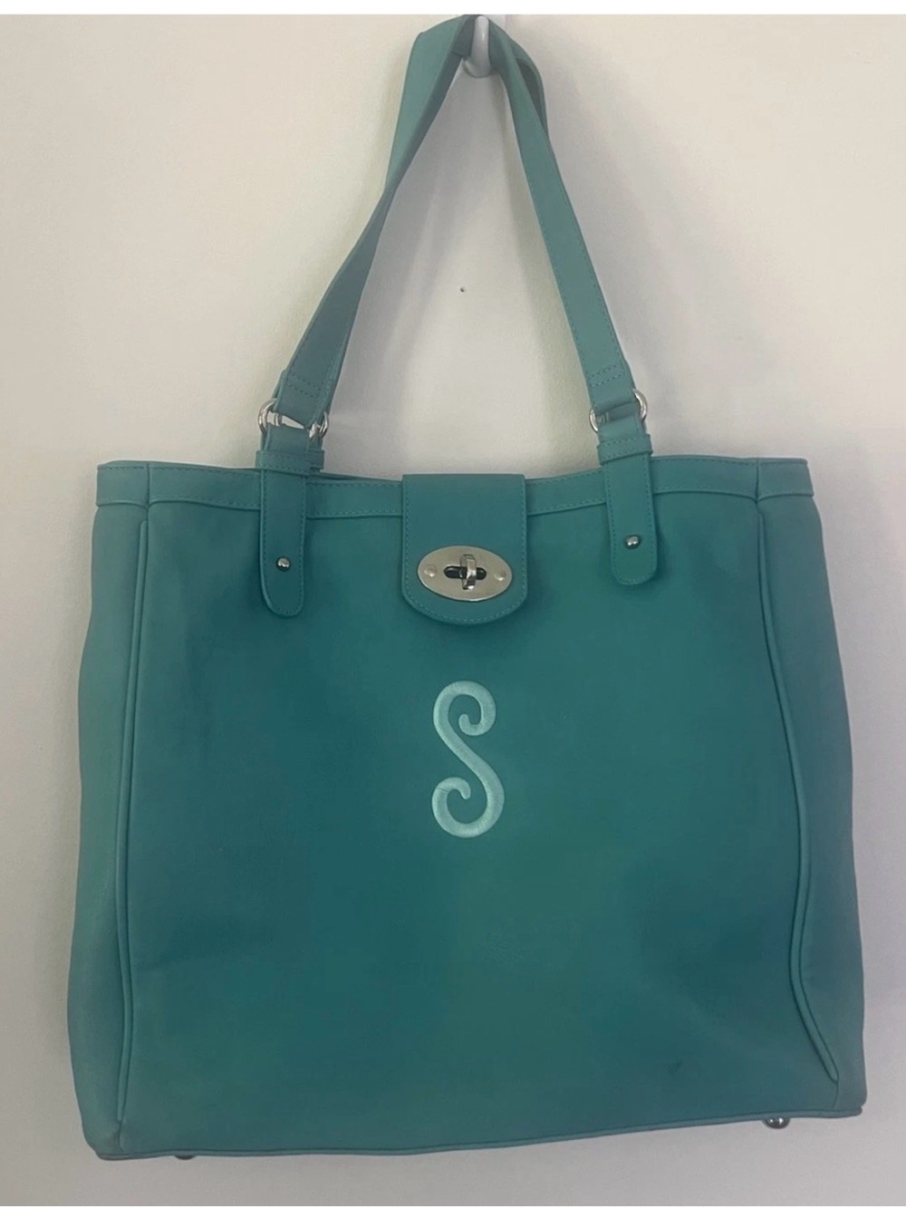 Teal Tote Bag with Signature S Accent